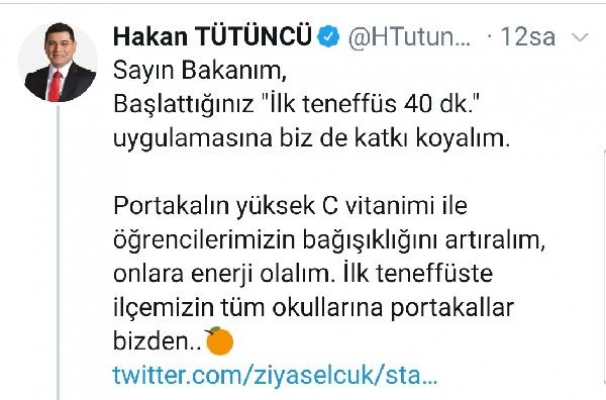 Tütüncü'den öğrencilere portakal sözü