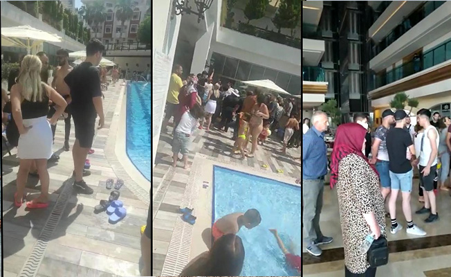 Tatil hayalleri suya düşen vatandaşlar otelin havuzunu bastı