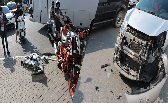 Takip mesafesini korumayan motosiklet kaza yapan araçlara çarptı