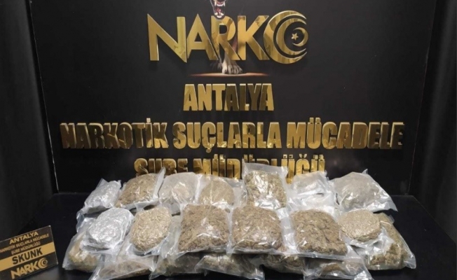 Antalya'da Nisan ayında 16 kilogram esrar, 19 kilogram skunk ele geçirildi Antalya'da Nisan ayında 16 kilogram esrar, 19 kilogram skunk ele geçirildi