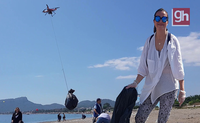 Sahildeki çöpler dronla toplandı Sahildeki çöpler dronla toplandı