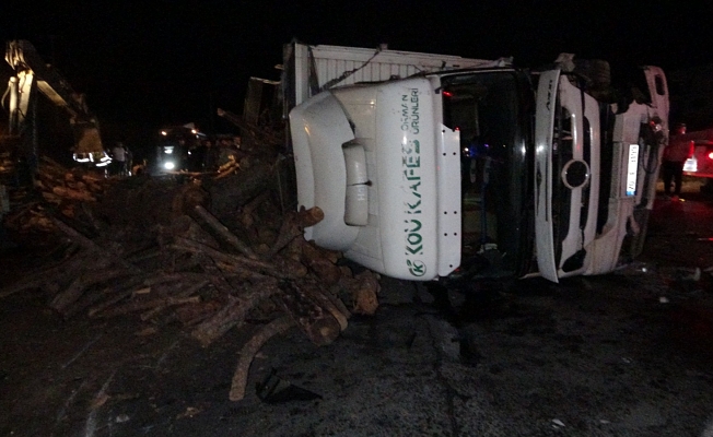 Antalya'da odun yüklü kamyon devrildi, trafik 3 saat durdu Antalya'da odun yüklü kamyon devrildi, trafik 3 saat durdu