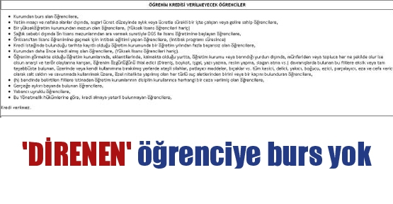 'DİRENEN' öğrenciye burs yok