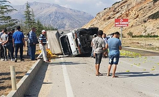 Sebze yüklü kamyonet devrildi