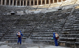 Aspendos'ta dezenfeksiyon çalışması