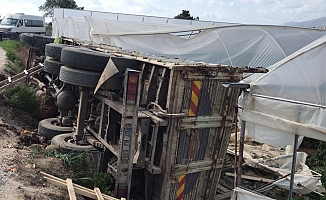 Portakal yüklü kamyon seraya daldı