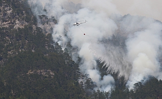 Alanya'daki yangına helikopter, 200 işçi ve 22 arazözle müdahale ediliyor