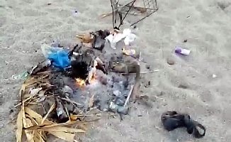 Caretta yuvasının kafesini kaldırıp üzerinde mangal yaptılar