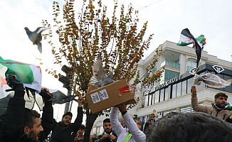 Antalya'daki Suriyeliler rejimin yıkılmasını gökyüzüne beyaz güvercin bırakarak kutladı