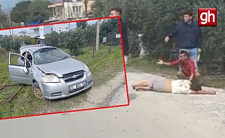 Takla atan otomobilden dışarı fırladı