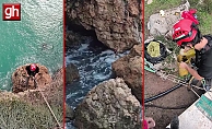 Falezlerde mahsur kalan kediyi film gibi operasyonla kurtardılar